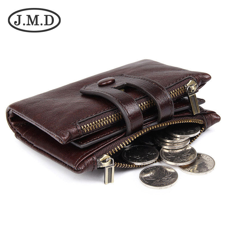 Men's Real Leather Zipper Swiping Cowhide Multiple Slots Men's Wallets