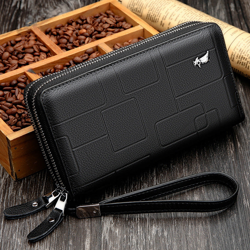 Men's Genuine Leather Clutch Double Zip Large Capacity Handbags