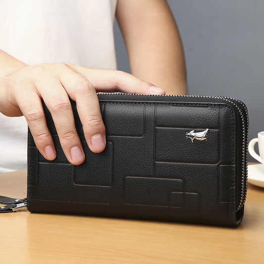 Men's Genuine Leather Clutch Double Zip Large Capacity Handbags