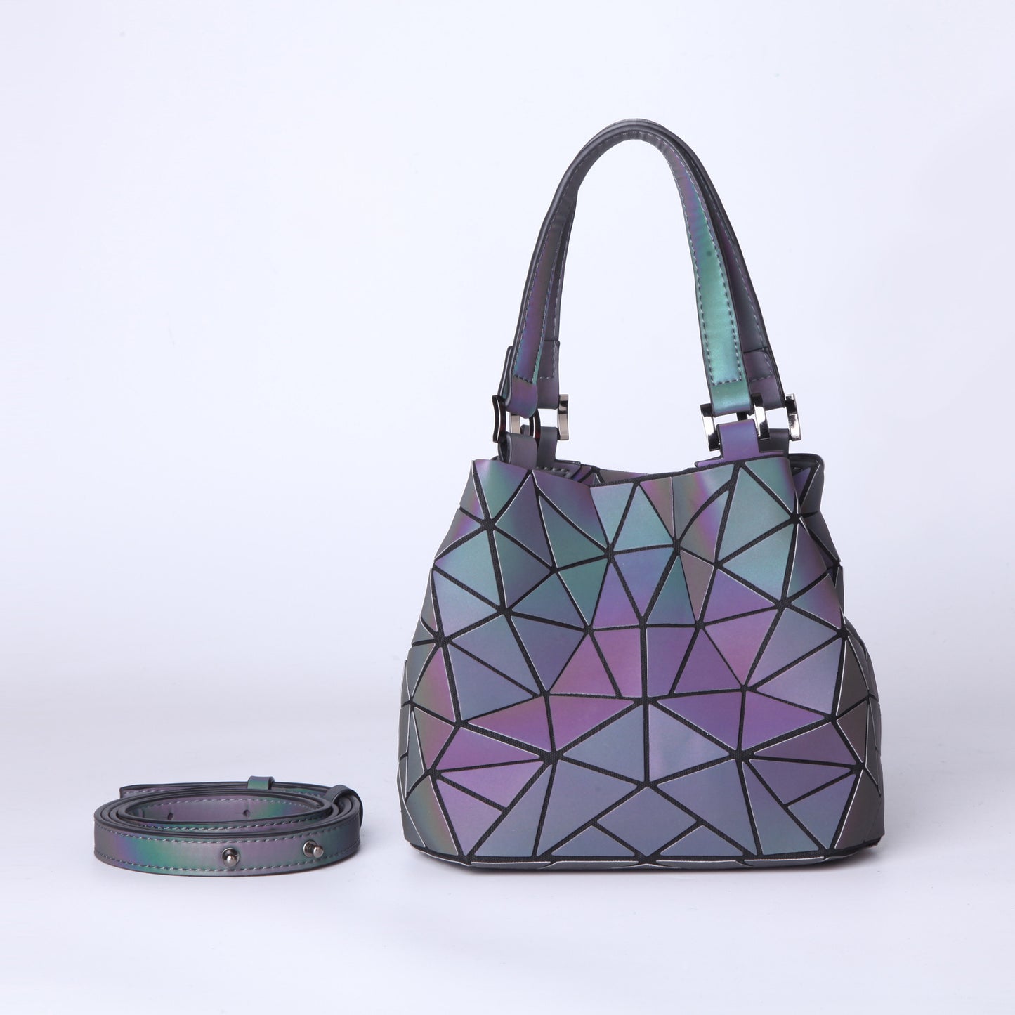 Women's Geometric Luminous Size Rhombus Single Folding Handbags