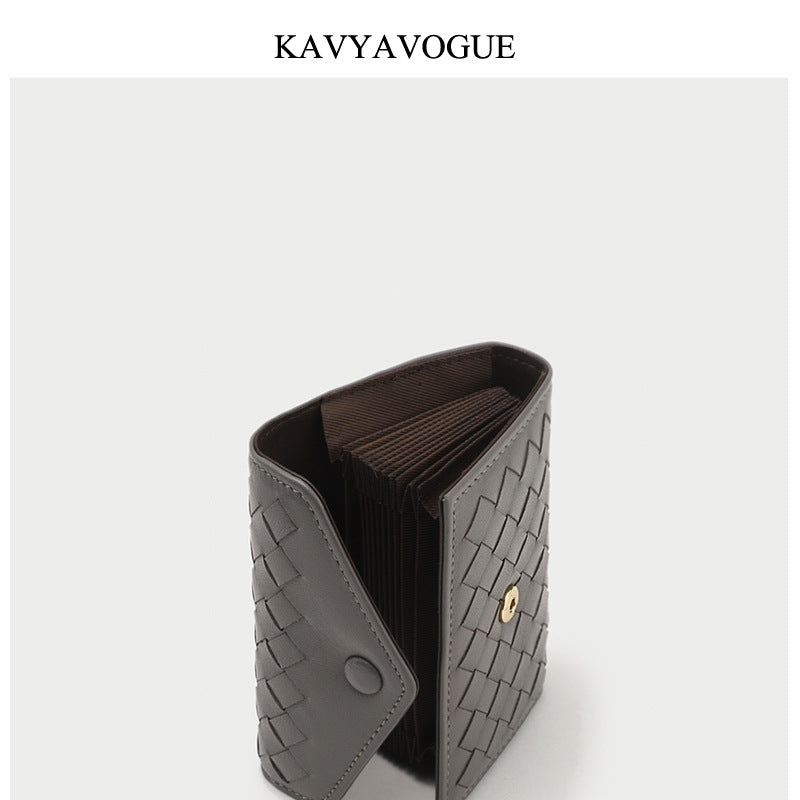 Women's & Men's & Sheepskin Woven Real Leather Expanding Card Holder