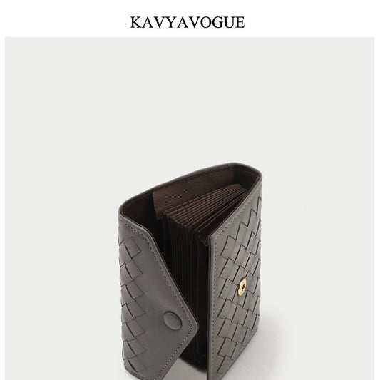 Women's & Men's & Sheepskin Woven Real Leather Expanding Card Holder