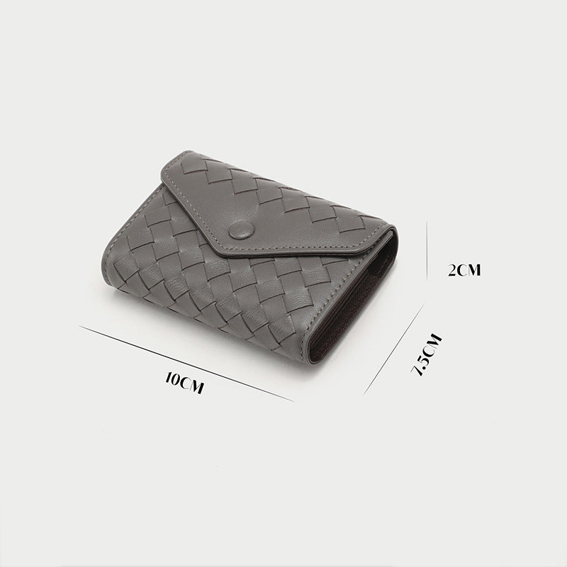 Women's & Men's & Sheepskin Woven Real Leather Expanding Card Holder