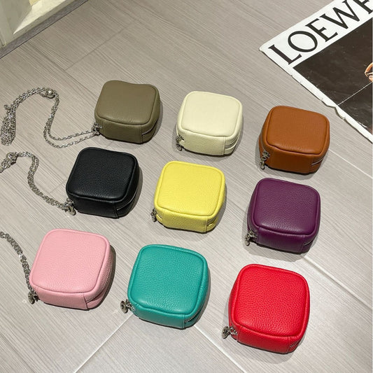 Top Layer Cowhide Halter Mini Storage Small Square Bags