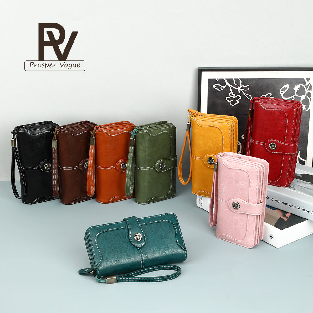 Female Retro Oil Wax Skin Multiple Ladies Wallet