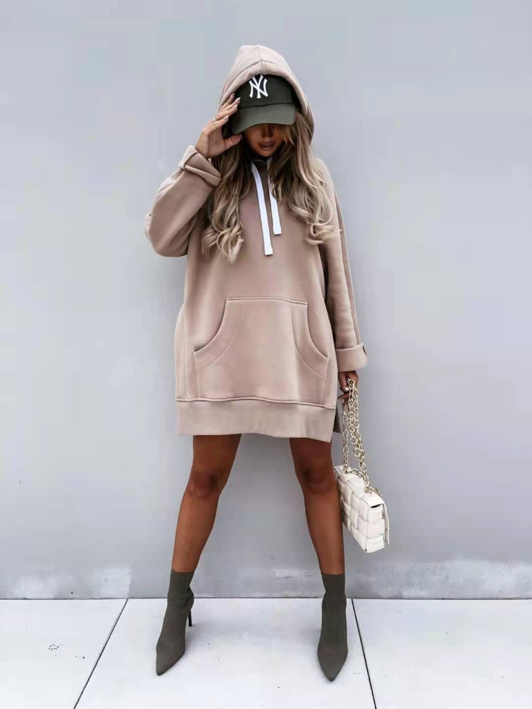 Women's Innovative Solid Color Hooded Mid-length Sweaters