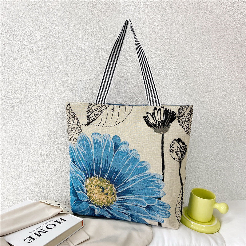 Women's Retro Fashion Illustration Embroidered Large Capacity Tote Bags