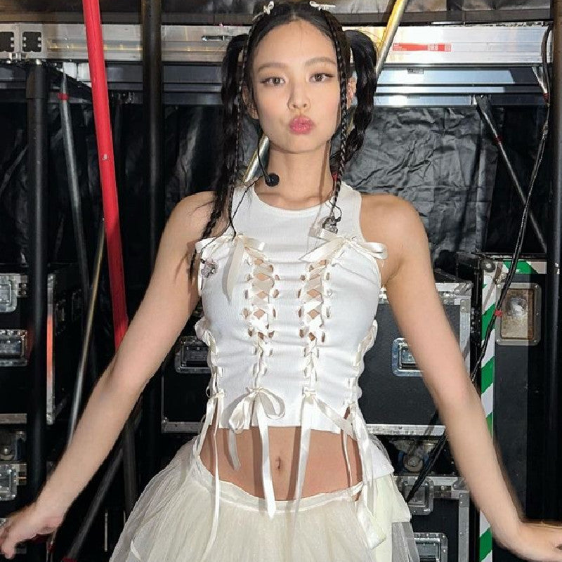 Spring Fashion Round Neck Cross Bow Tops