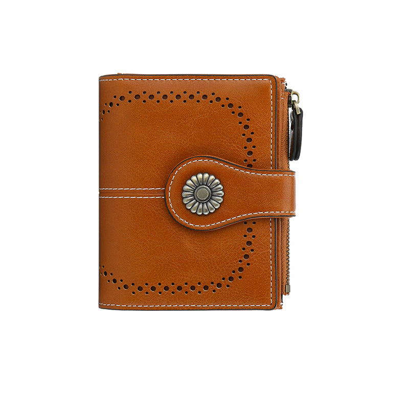 Women's Short Retro Oil Wax Skin Ladies Wallet
