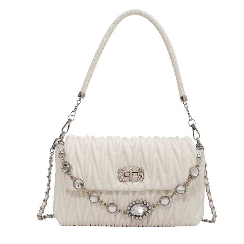 Women's Fashion Chain Pleated Cloud Black Shoulder Bags