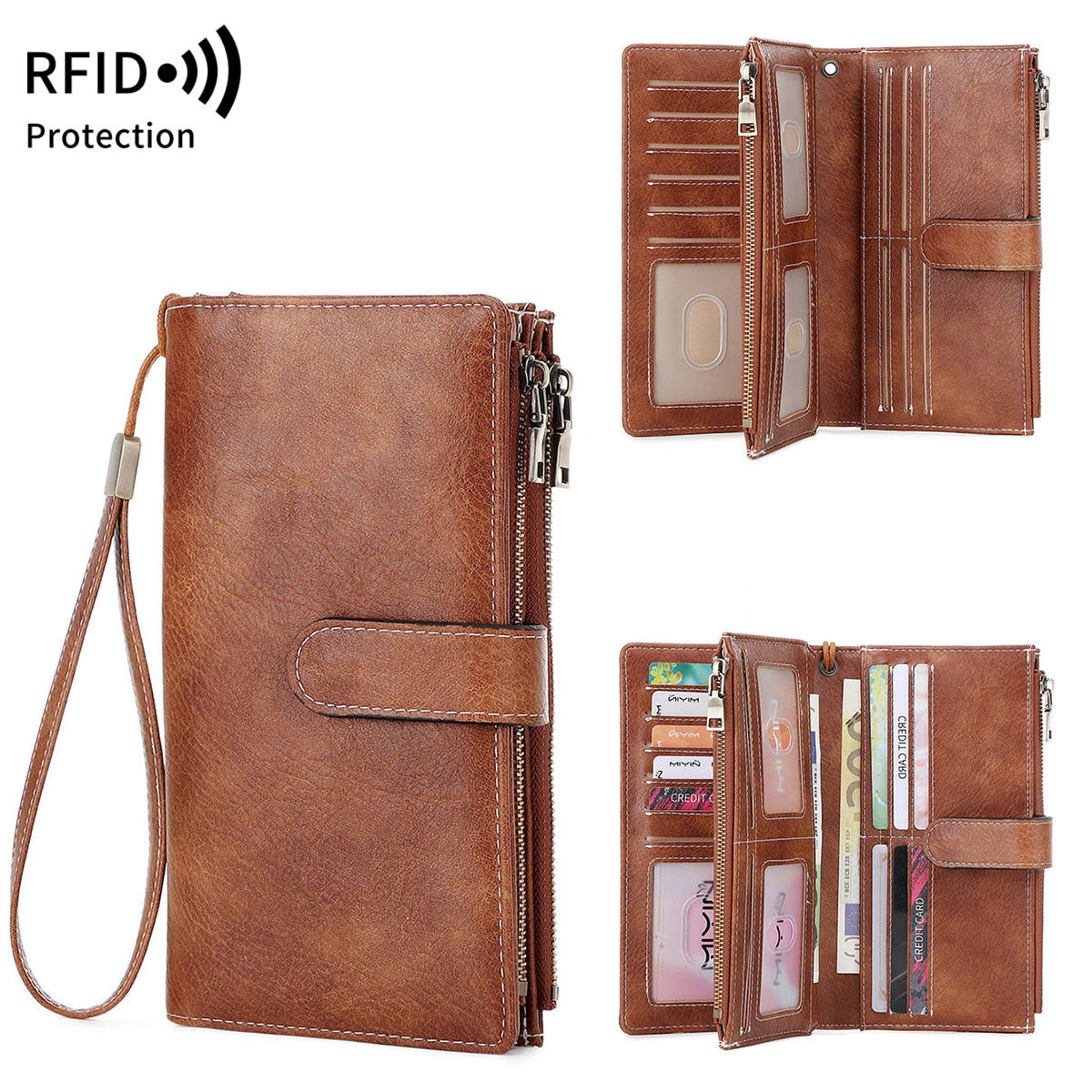 Long Retro Lady's Solid Color Portable Handbags