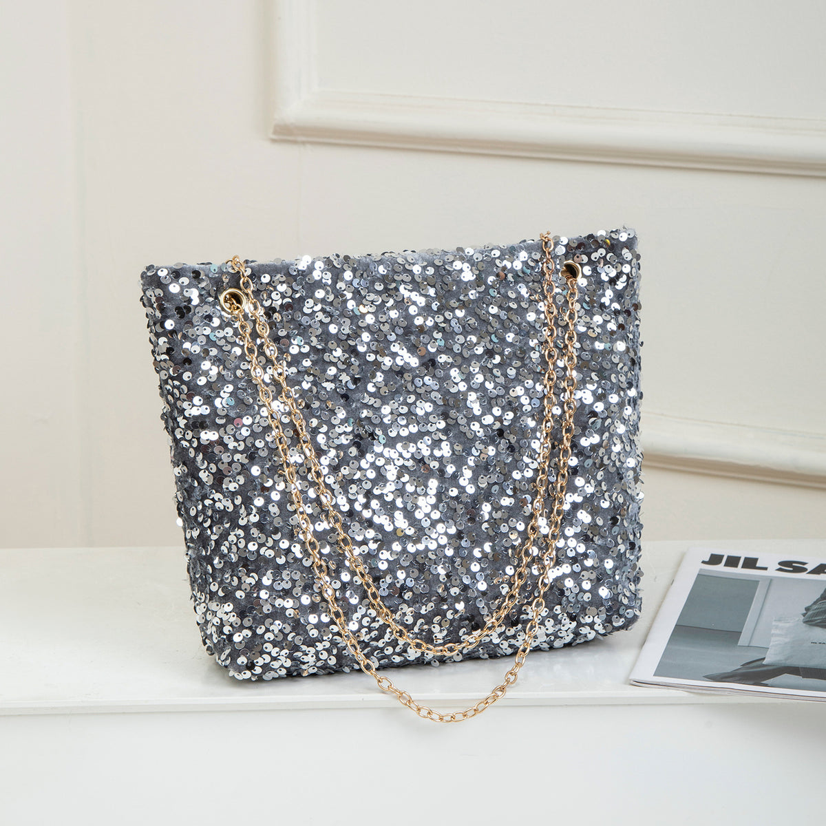 Women's Korean Style Fashionable Sequined High-grade Underarm Chain Large Capacity Bags