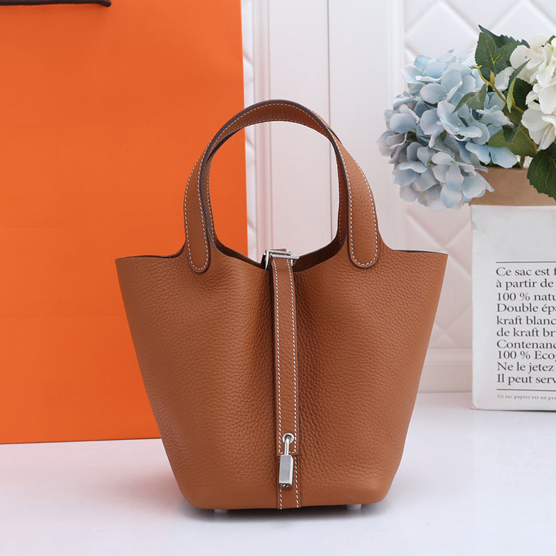 Women's Genuine Leather Vegetable Basket Bride Litchi Grain Bags