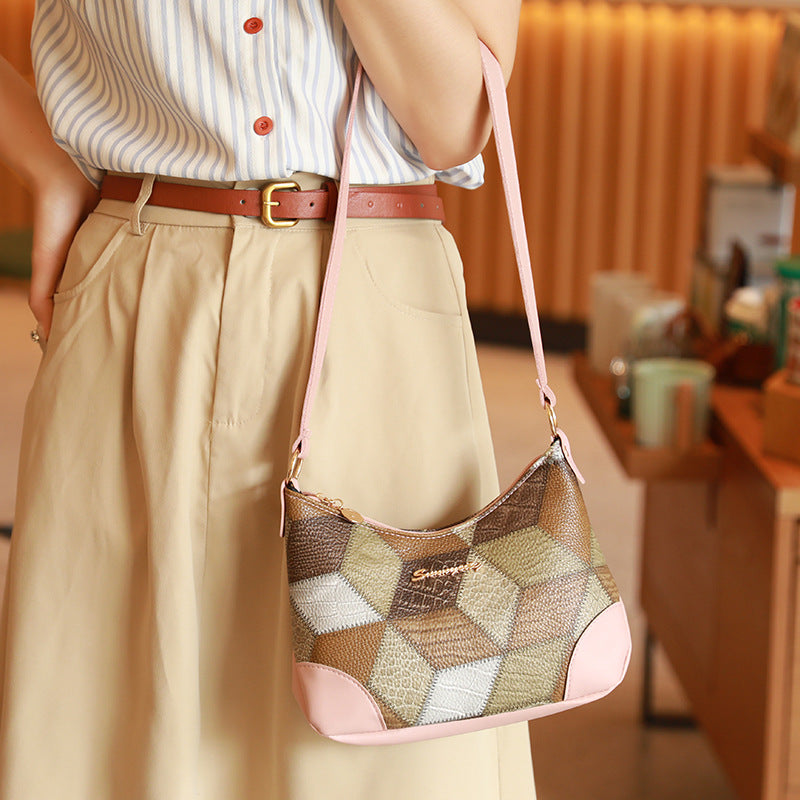 Women's Contrast Color Underarm Trendy Patchwork Retro Women's Shoulder Bag