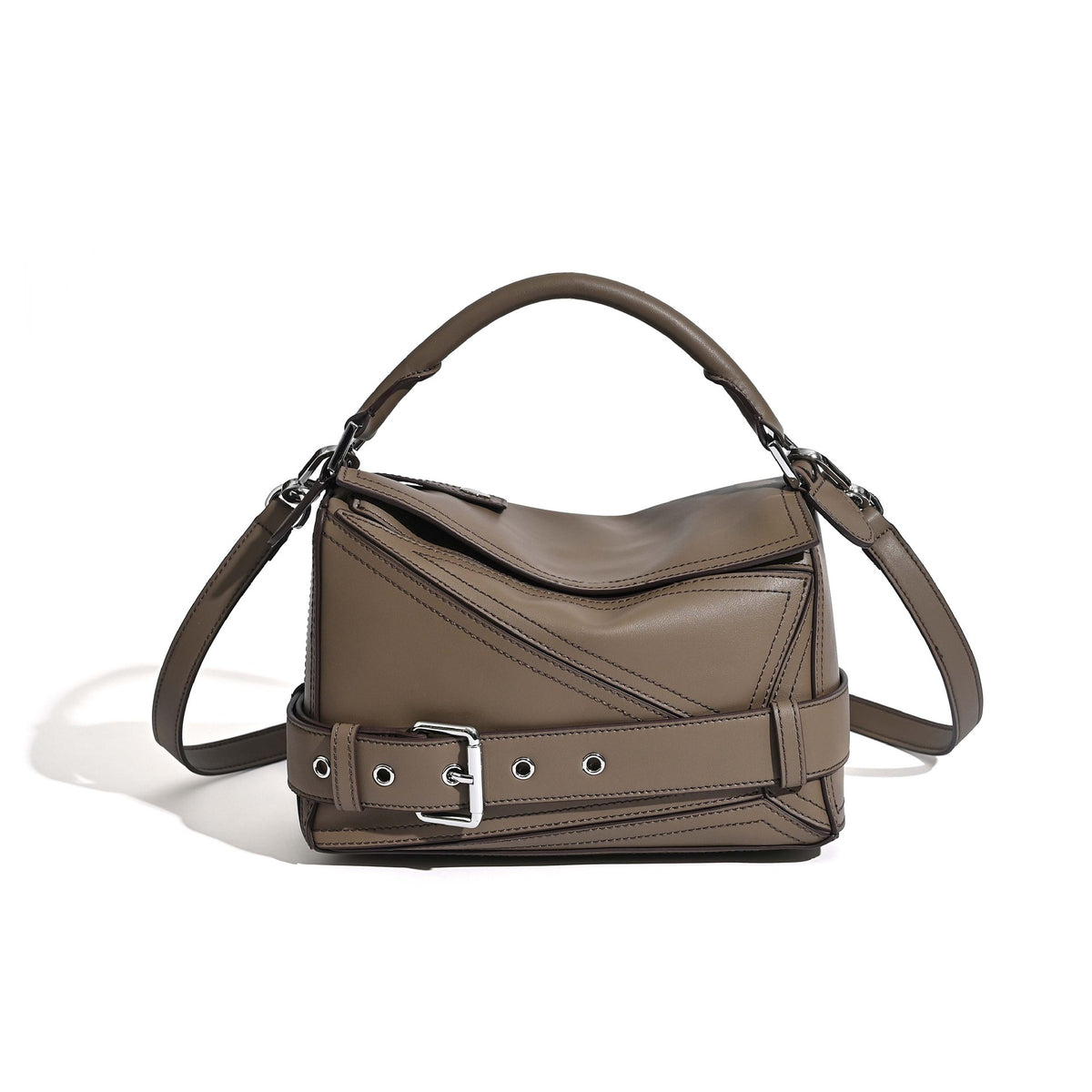 Women's Autumn First Layer Cowhide Geometric Motorcycle Genuine Leather Large Women's Handbag