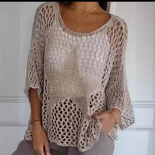 Women's Five-star Round Neck Commuter Elegant Cropped Sleeves For Sweaters