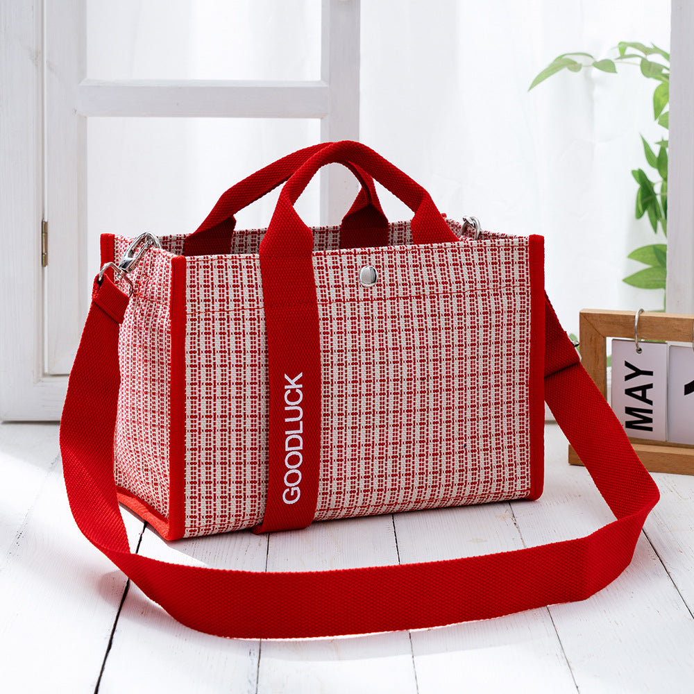 Women's Portable Waterproof Film Canvas Striped Handbags
