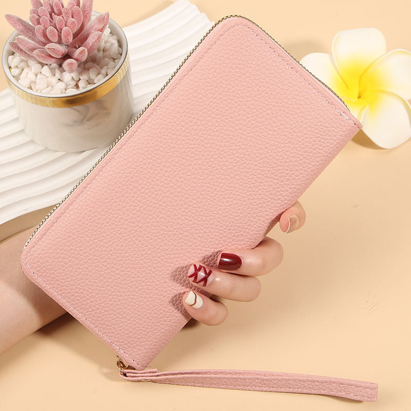 Women's Long Macaron Zipper Lychee Pattern Ladies Wallet
