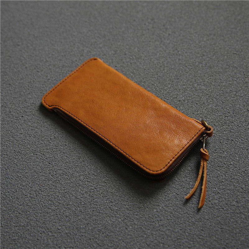 Men's Long Genuine Leather First Layer Zipper Men's Wallets