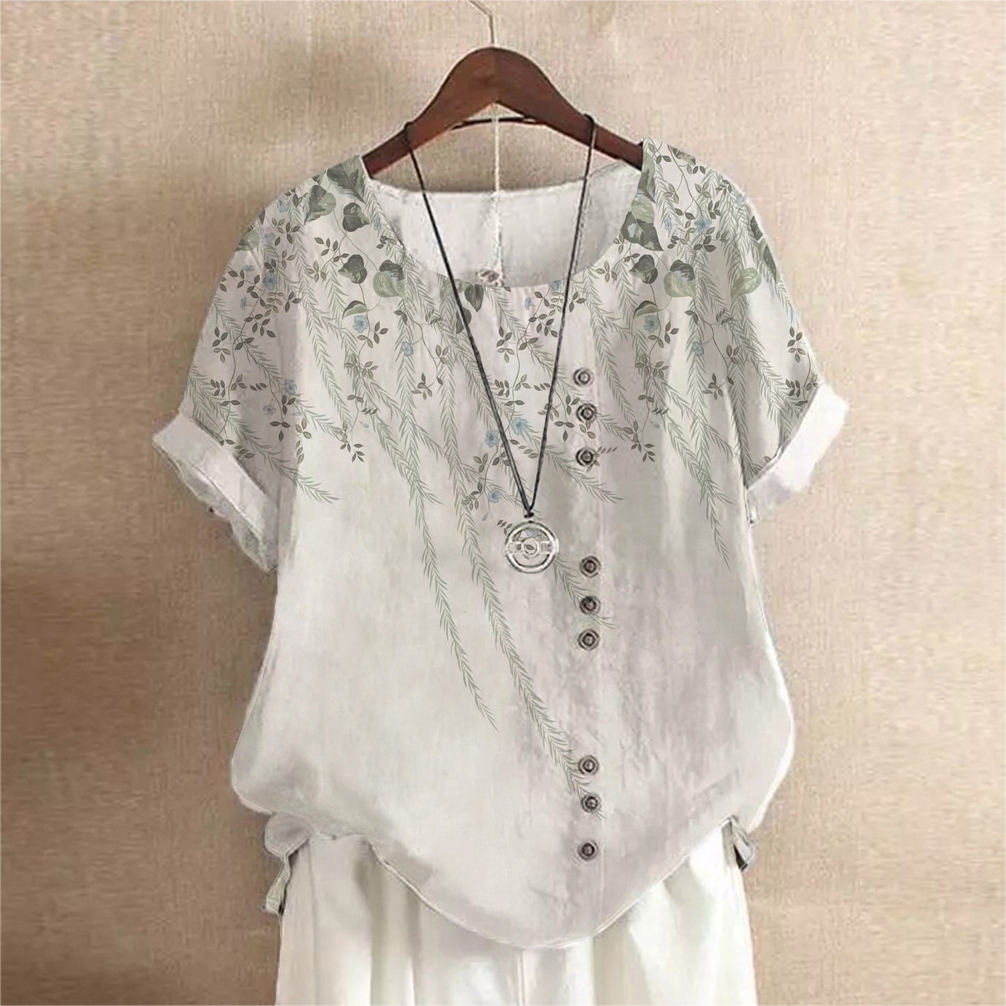 Women's Summer Retro Cotton Linen Fashion Printed Loose Blouses