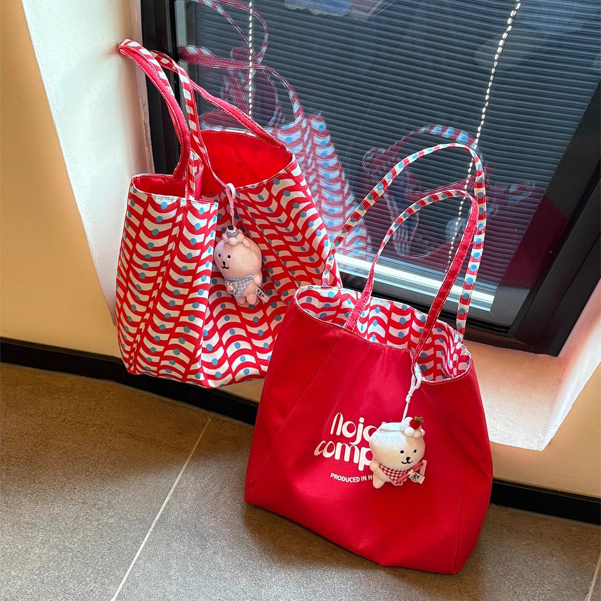 Women's Style Red Plaid Canvas Large Capacity Letter Double-sided Bags