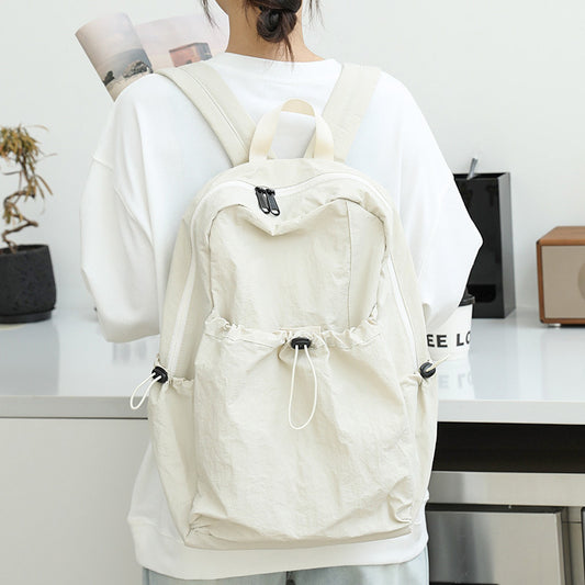 Women's Artistic Nylon Fashionable Pleated Canvas Drawstring Backpacks