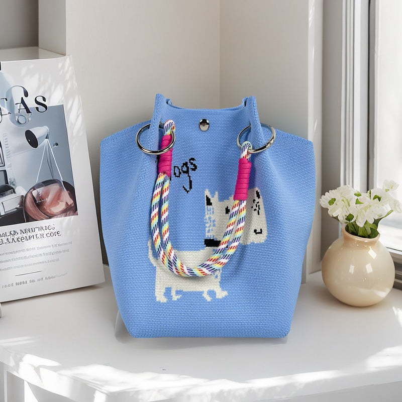 Design Black White Rhombus Knitted Versatile Large Women's Handbag