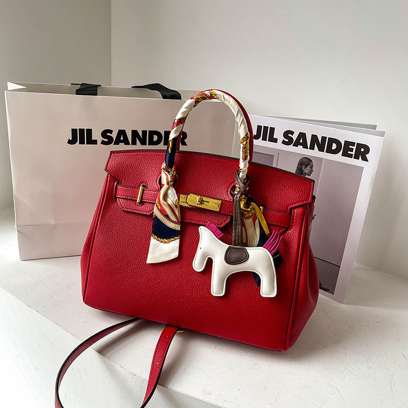 Women's Fashionable Lychee Pattern Portable Texture Large Shoulder Bags