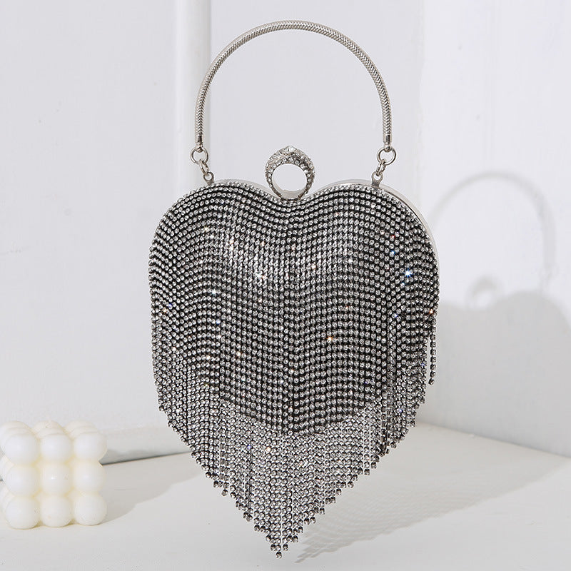Rhinestone Heart Fashion Diamond Tassel Dinner Evening Bags