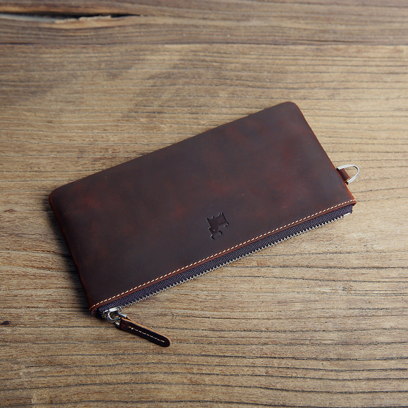 Men's Retro First Layer Cowhide Long Genuine Leather Ladies Wallets