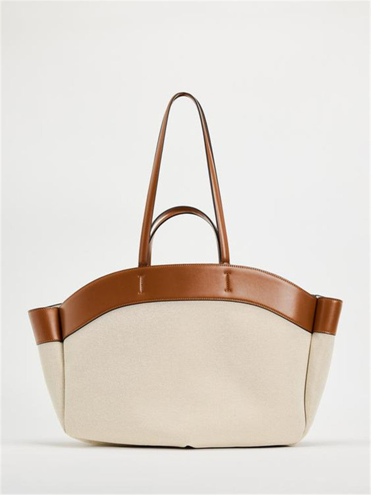 Women's Canvas Fashionable Stitching Large Capacity Commuter Tote Bags