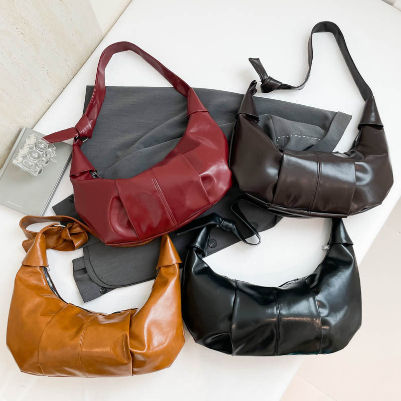 Korean Style Large Capacity Retro Soft Surface Pleated Idle Solid Bags
