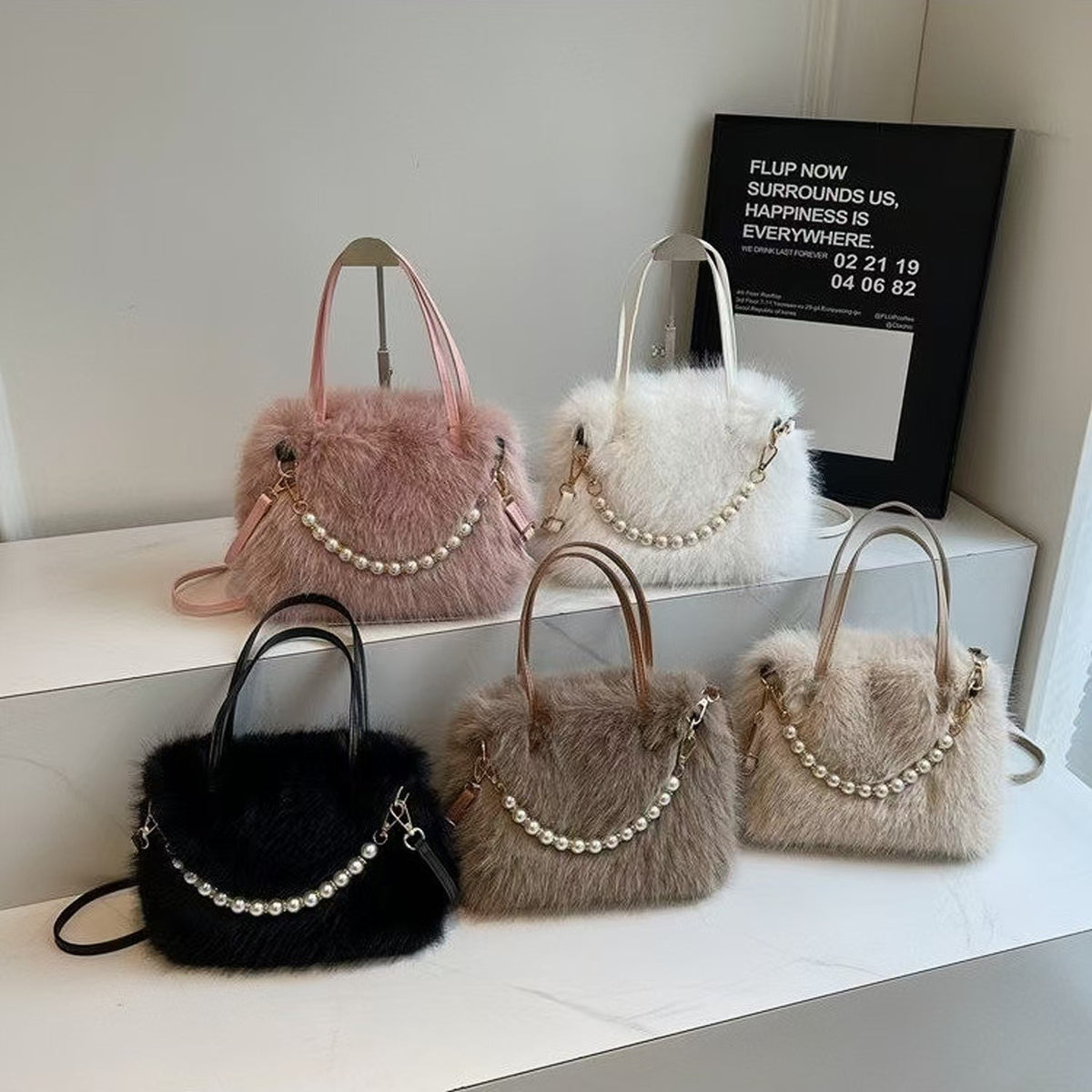Women's Fur Cute Plush Fashion Pearl Chain Women's Handbag