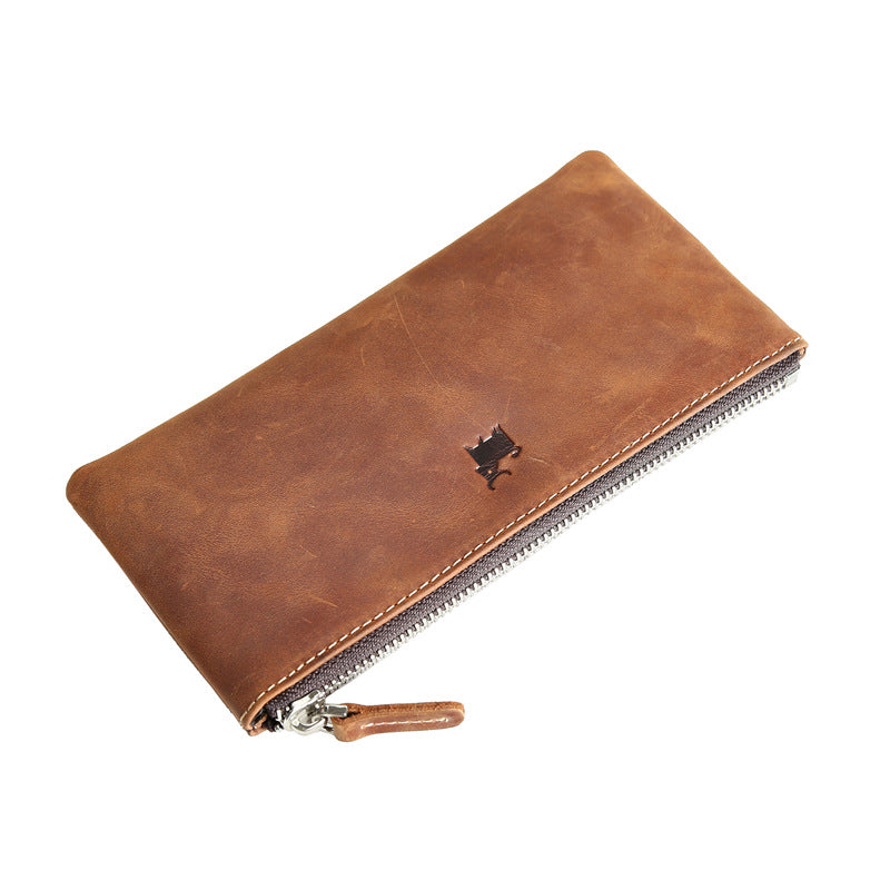 Men's Retro First Layer Cowhide Long Genuine Leather Ladies Wallets