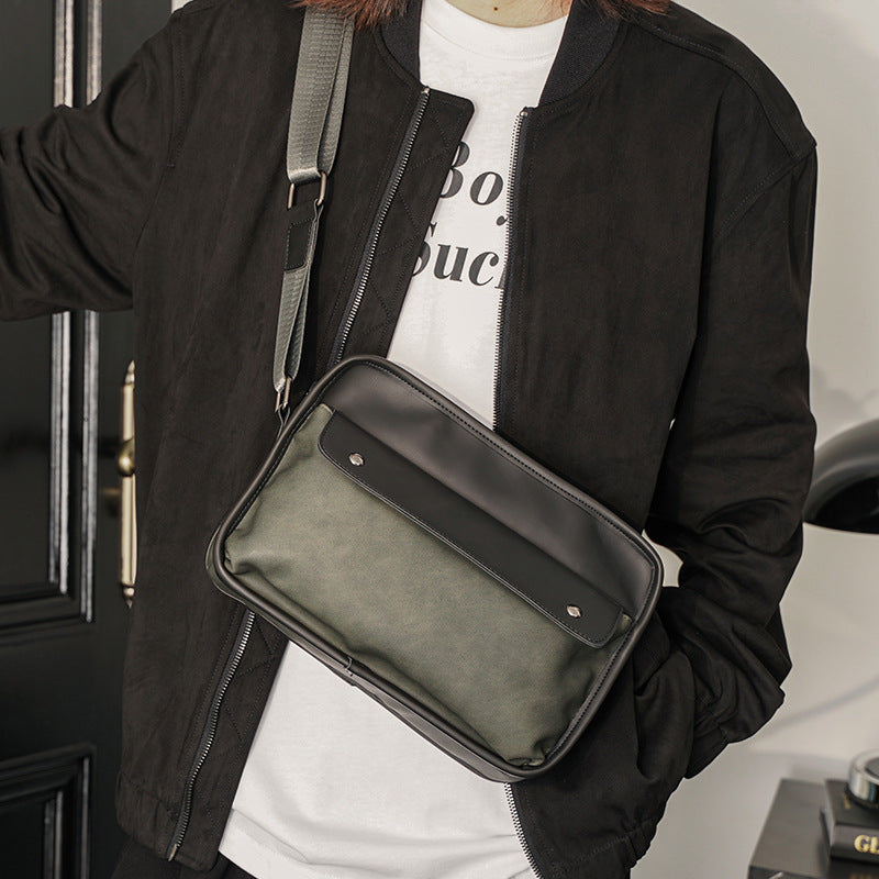 Men's Fashion Retro Simple Stitching Horizontal Trendy Men's Shoulder Bags