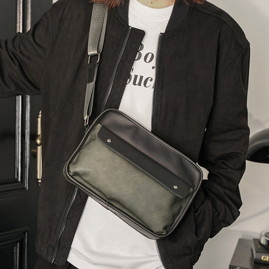 Men's Fashion Retro Simple Stitching Horizontal Trendy Men's Shoulder Bags