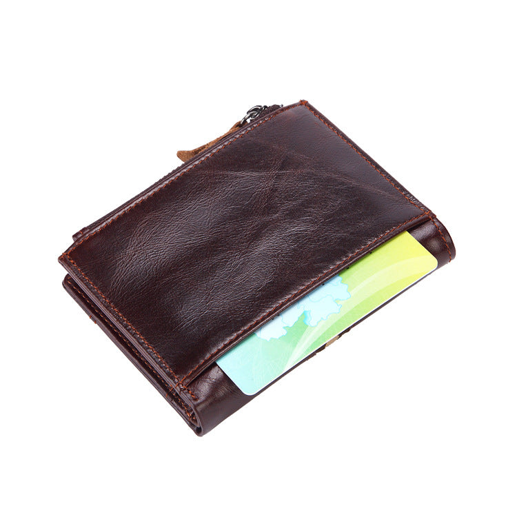 Women's & Men's & Vintage Oil Wax Genuine Leather Short Activity Men's Wallets