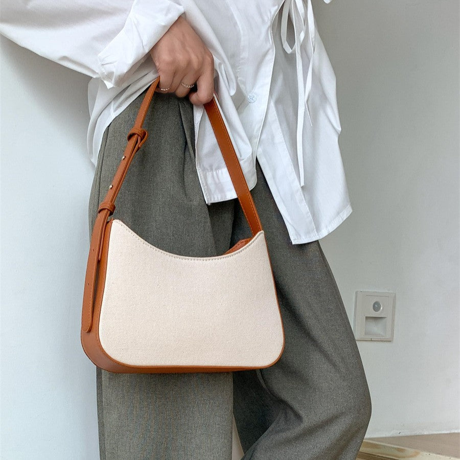 Women's Fashion Portable Underarm High-grade Leather Stitching Shoulder Bags