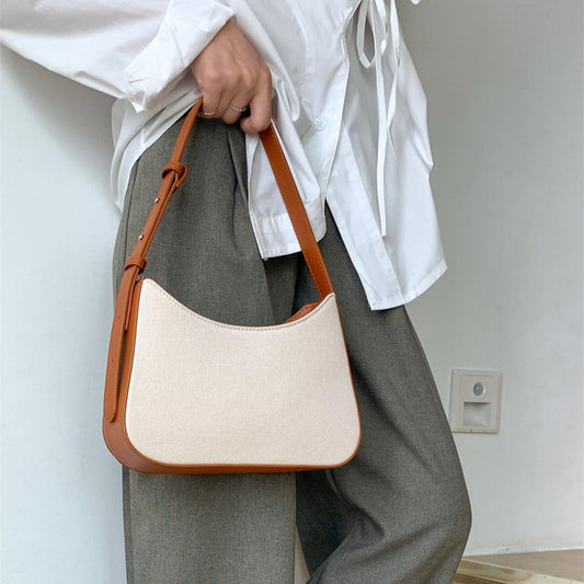 Women's Fashion Portable Underarm High-grade Leather Stitching Shoulder Bags