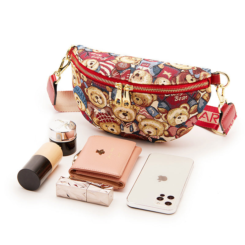 Bear Attachment Wide Strap Trendy Fashion Crossbody Bags