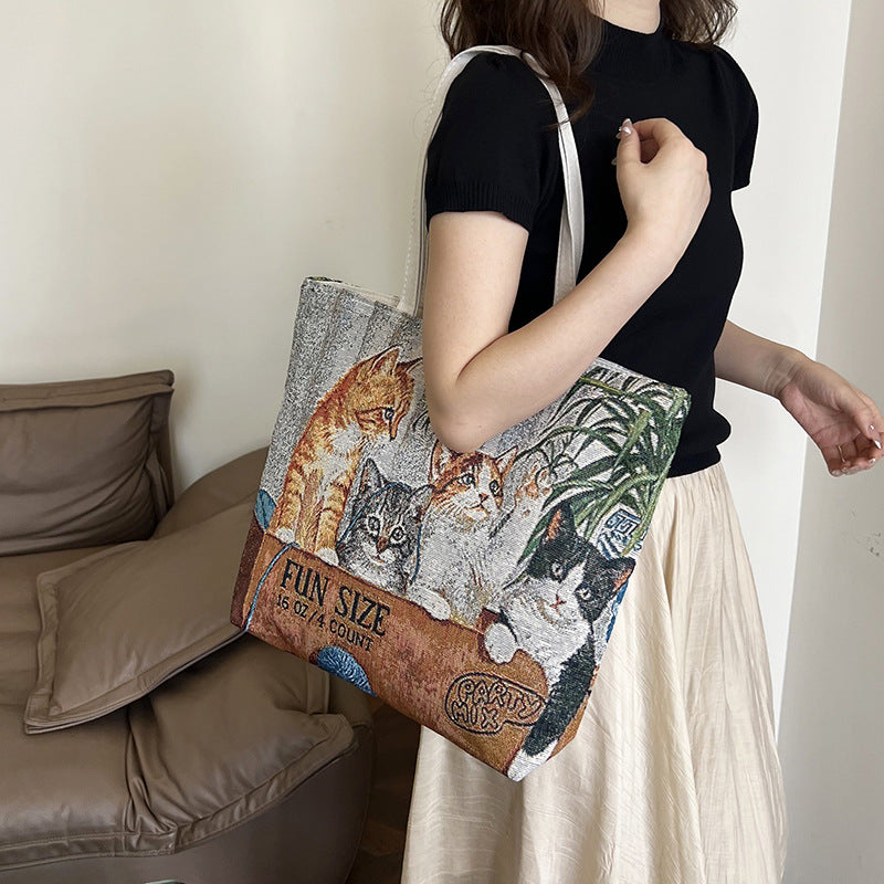Women's Canvas Ethnic Style Beach Fashion Large Women's Shoulder Bag
