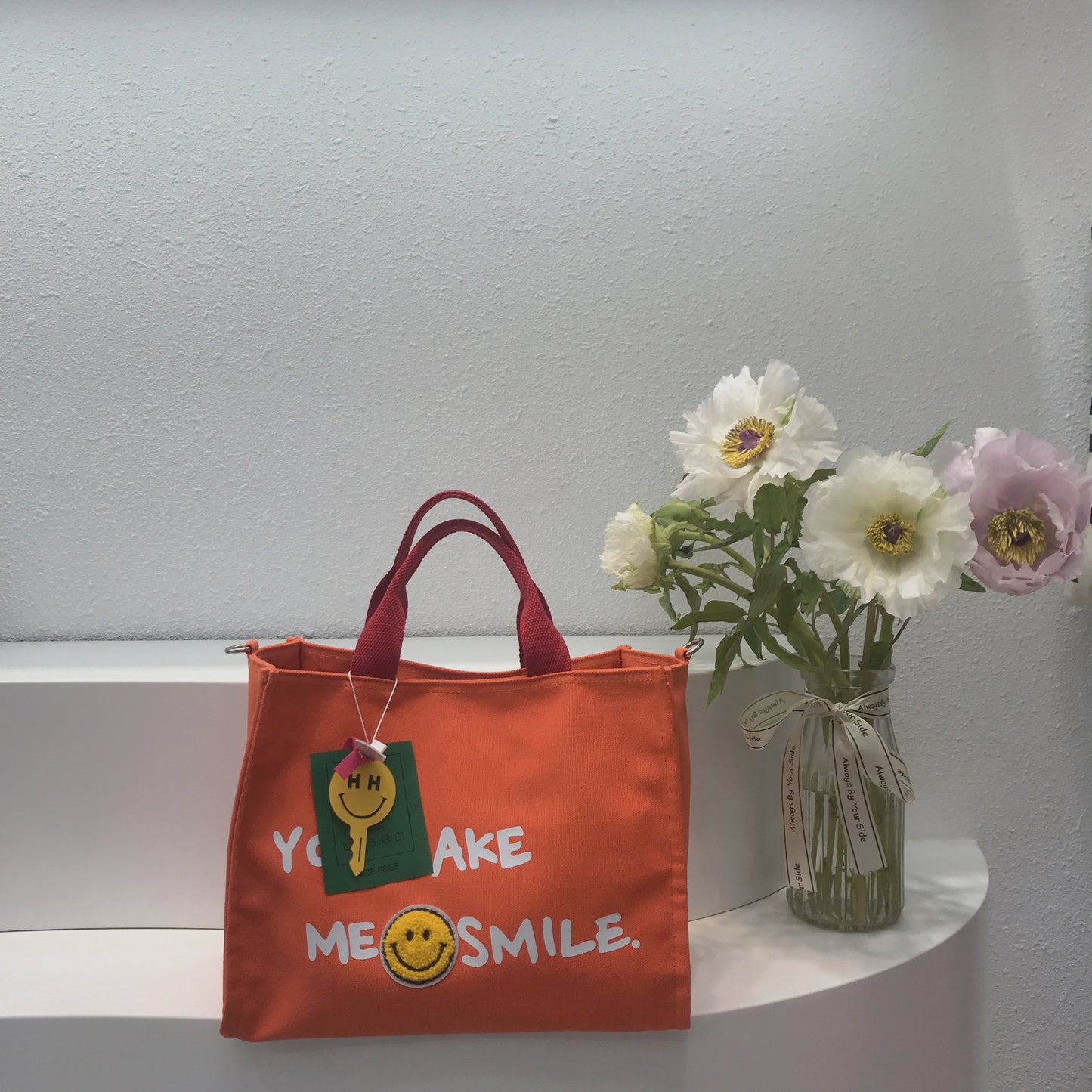 Smiling Plush Pattern Thickened Organic Canvas Crossbody Bags