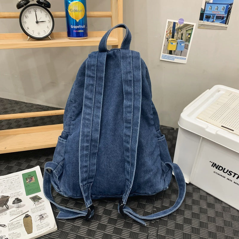 Good-looking Style Washed Denim Trendy Couples Backpacks