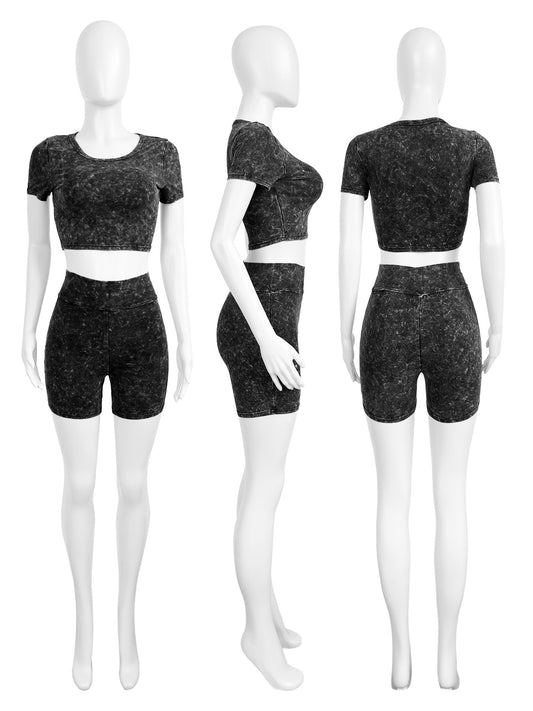 Women's Washed Fried Flowers Old High Waist Suits