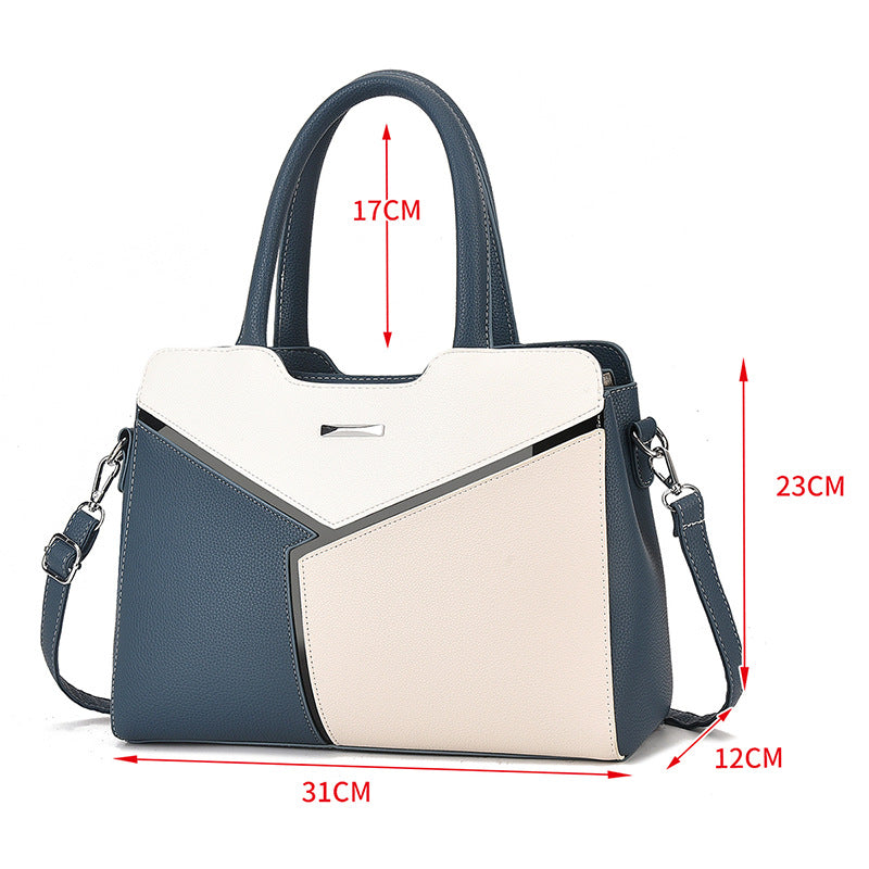 Women's Fashion Stitching Contrast Color Large Capacity Handbags