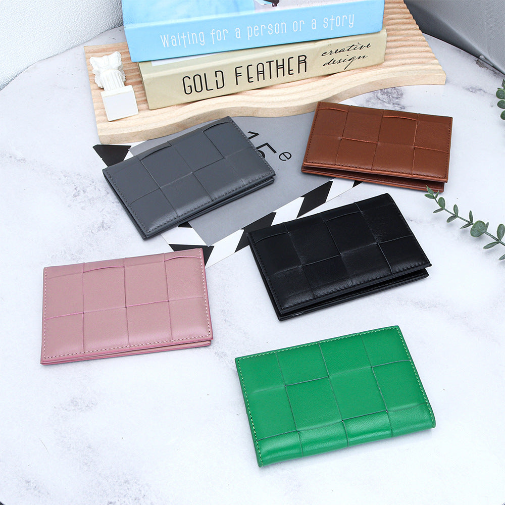 Women's Passport Fashion Sheepskin Woven Fold Cover Storage Ladies Wallet