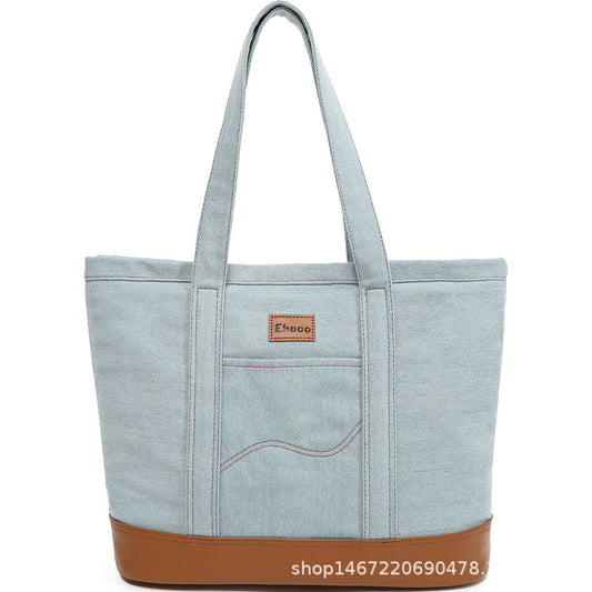 Women's White Canvas Denim Korean Simple Large Tote Bags