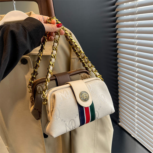 Women's Niche Retro Clip Color Matching Graceful Shoulder Bags