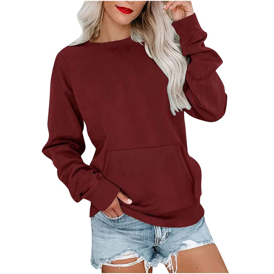 Women's Solid Color Round Neck Loose Long-sleeved Sweaters