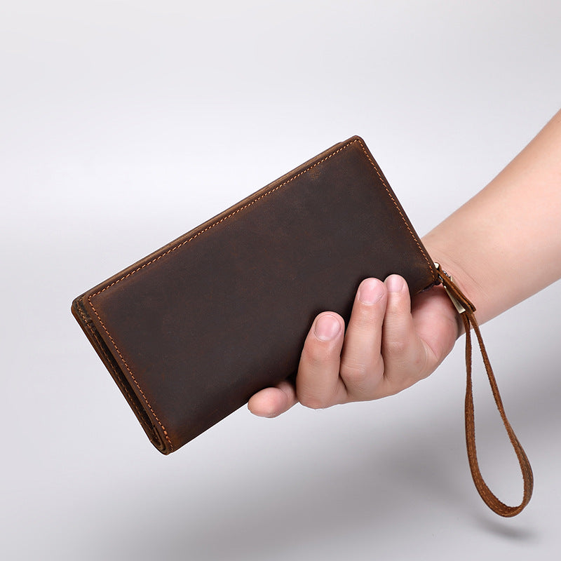 Men's Clutch Crazy Horse Leather Long Zipper Men's Wallets
